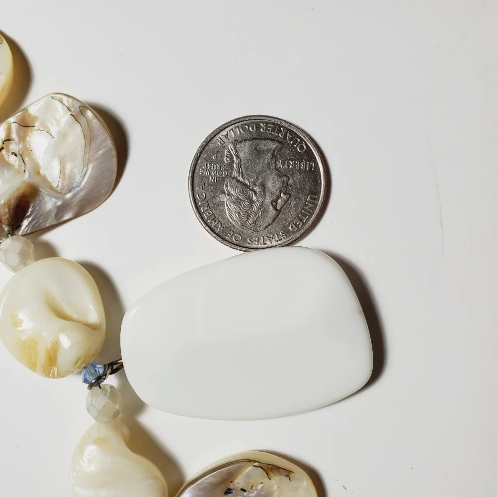 Mens Tribal Island Beach Shell Necklace White & Tourquoise Blue